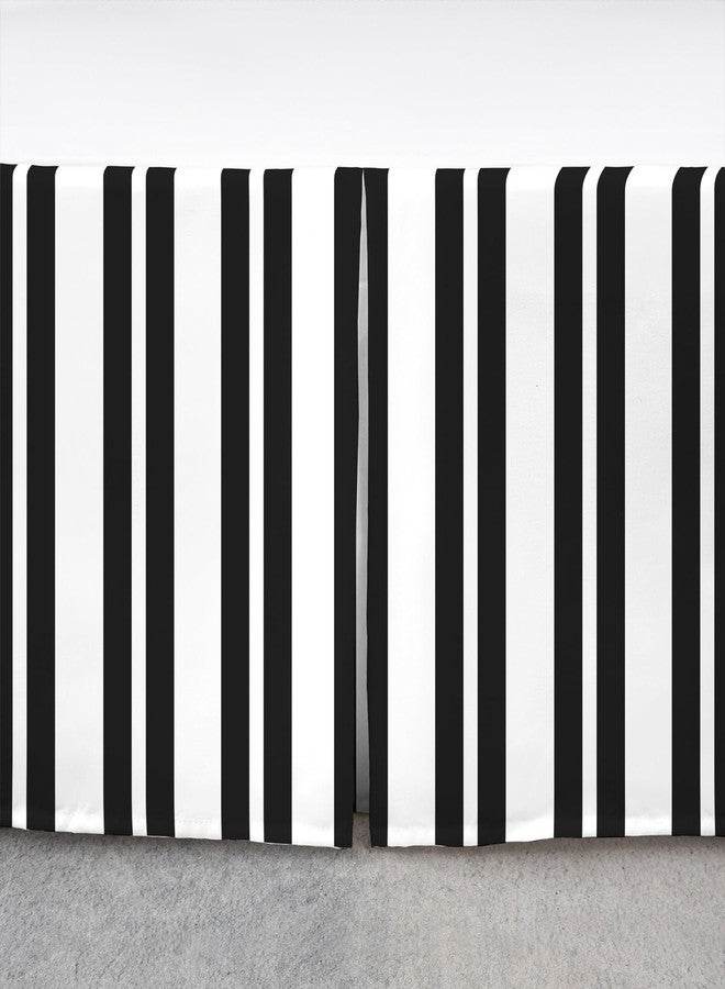 Feelyou تنورة سرير مخططة باللونين الأبيض والأسود، تنورة سرير هندسية من الألياف الدقيقة الناعمة بطول 15 بوصة لغرفة الأطفال والأولاد والبنات، تنورة سرير عصرية مكشكشة ومطويات للمراهقين بتصميم بسيط وملاءة سرير مناسبة للديكور - Image 1