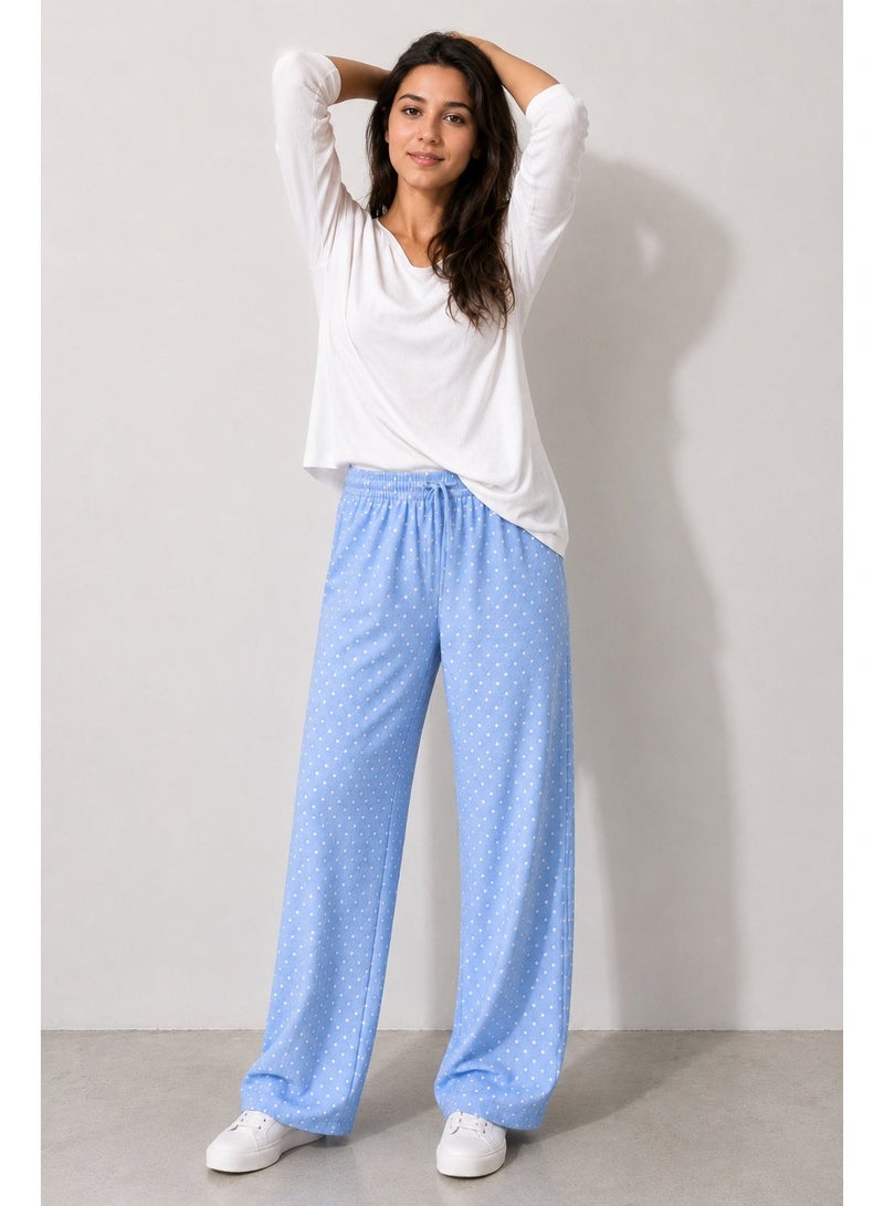 Soft Steps Women’s Wide Leg Polka Dot Pants – Casual Streetwear Lounge Trousers with Elastic Waist and Loose Fit - Image 1