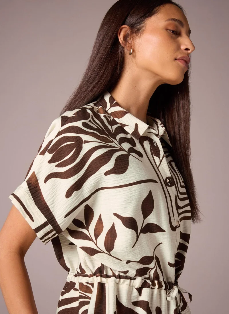 Matalan Brown Abstract Leaf Co Ord Tie Waist Shirt