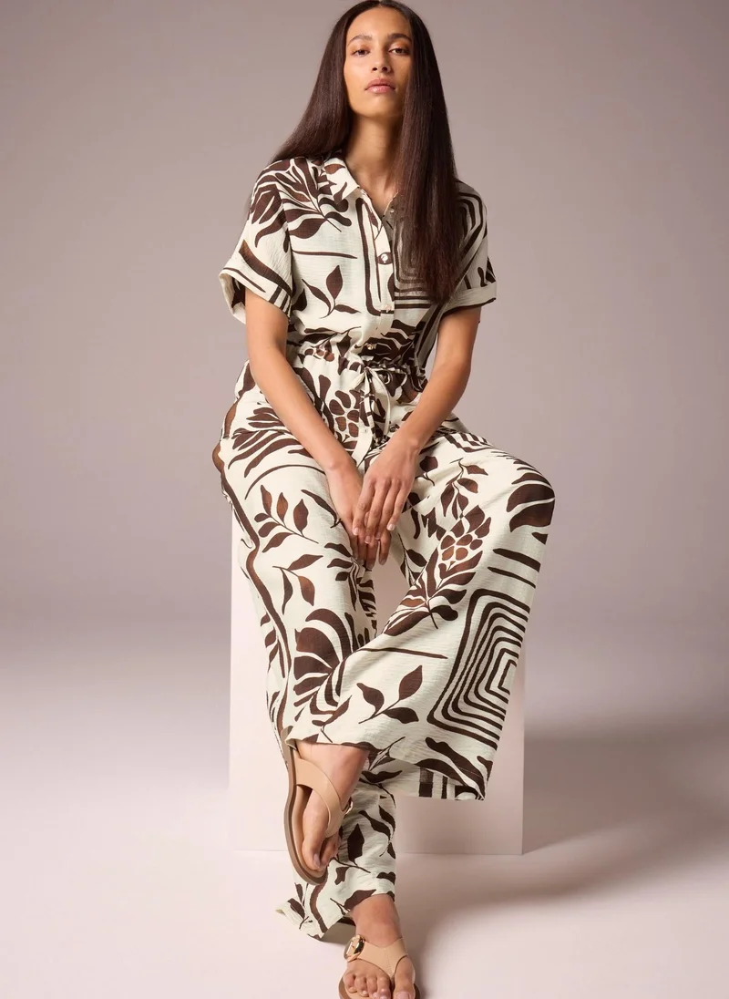 Matalan Brown Abstract Leaf Co Ord Tie Waist Shirt