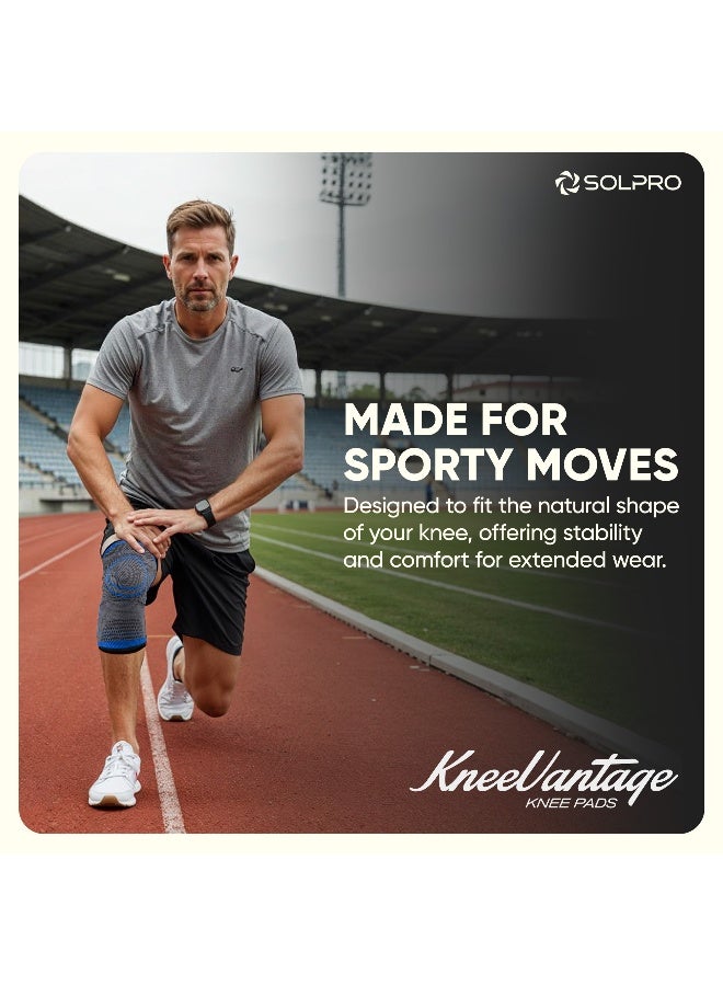 SOLPRO KneeVantage Knee Pads for Men & Women | Joint Stabiliser for All Sports, Gym & Rehab Workouts | Joint Pain Relief for Active Lifestyle Injury Recovery & Arthritis (Dark Grey/Blue) - Image 4