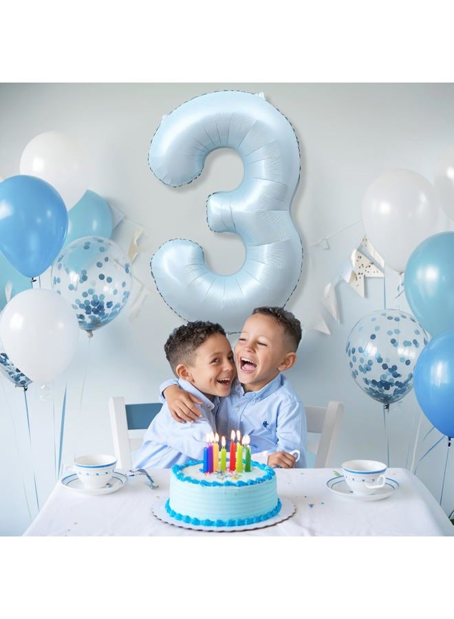 Froova 3rd Birthday Balloons for Boys, 40'' Foil Self Inflating Light Blue Number 3 Balloon, Pastel Blue Large Mylar 3 Balloon Number for Kids 3 Yeal Old Birthday Party Decor Anniversary Decorations Supplies - Image 3