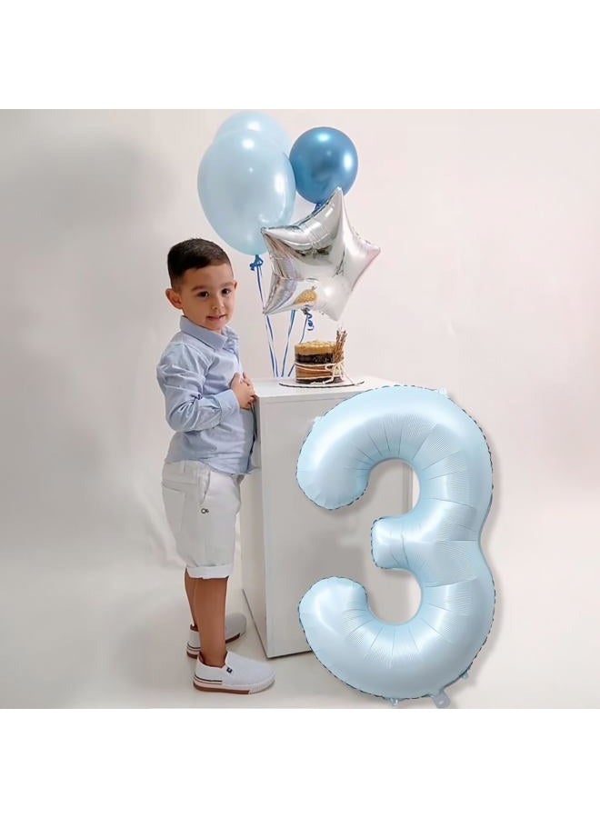 Froova 3rd Birthday Balloons for Boys, 40'' Foil Self Inflating Light Blue Number 3 Balloon, Pastel Blue Large Mylar 3 Balloon Number for Kids 3 Yeal Old Birthday Party Decor Anniversary Decorations Supplies - Image 4