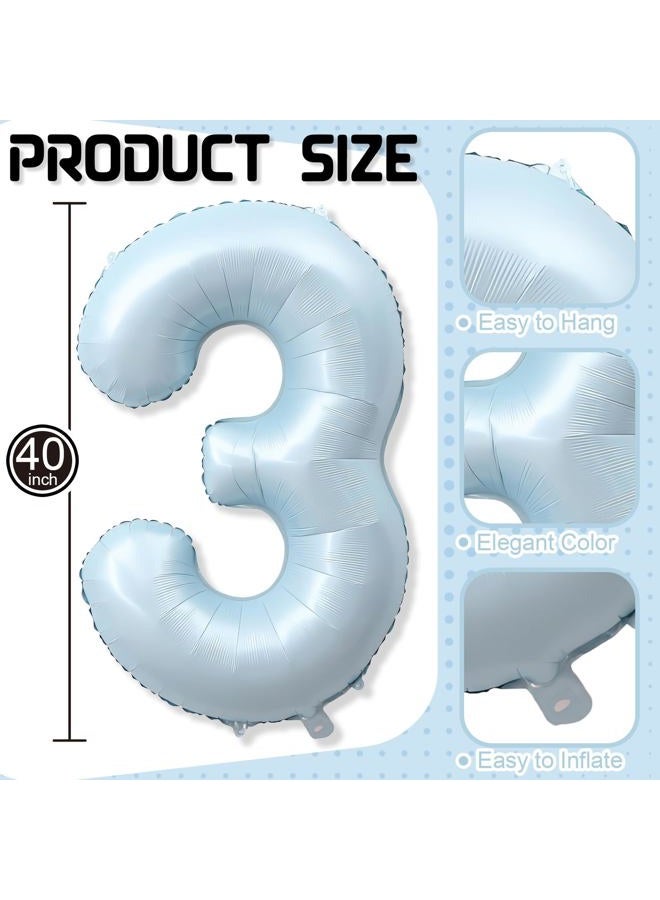 Froova 3rd Birthday Balloons for Boys, 40'' Foil Self Inflating Light Blue Number 3 Balloon, Pastel Blue Large Mylar 3 Balloon Number for Kids 3 Yeal Old Birthday Party Decor Anniversary Decorations Supplies - Image 2