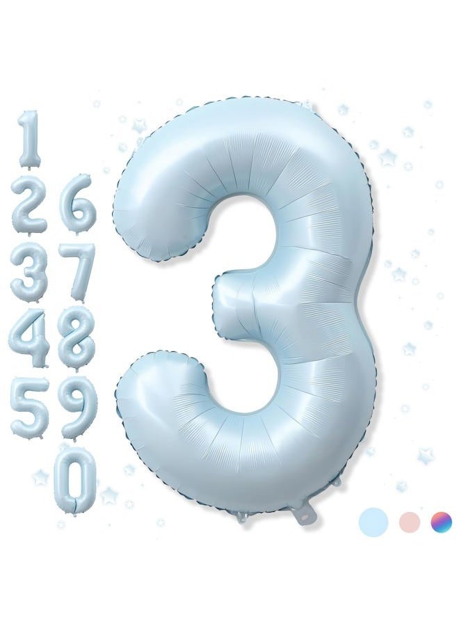 Froova 3rd Birthday Balloons for Boys, 40'' Foil Self Inflating Light Blue Number 3 Balloon, Pastel Blue Large Mylar 3 Balloon Number for Kids 3 Yeal Old Birthday Party Decor Anniversary Decorations Supplies - Image 1