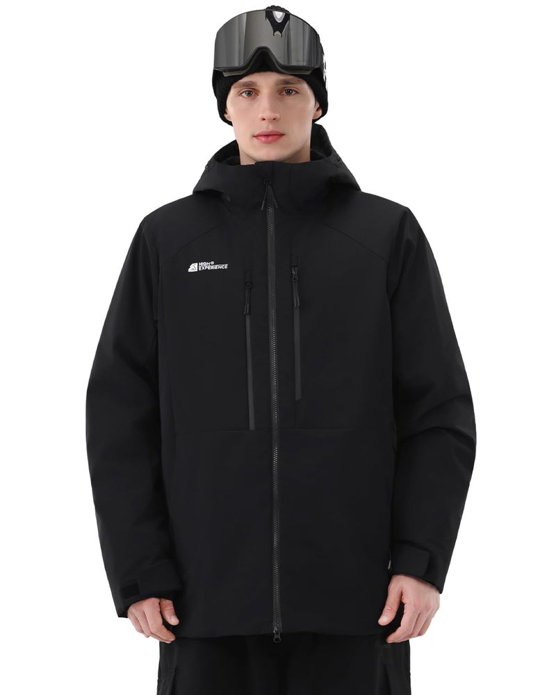 HIGH EXPERIENCE Mens Ski Jacket Snowboard 3L Coat Baggy Waterproof Windproof Warm Insulated Snow Winter Hooded (US, Alpha, Large, Regular, Regular, Black) - Image 1