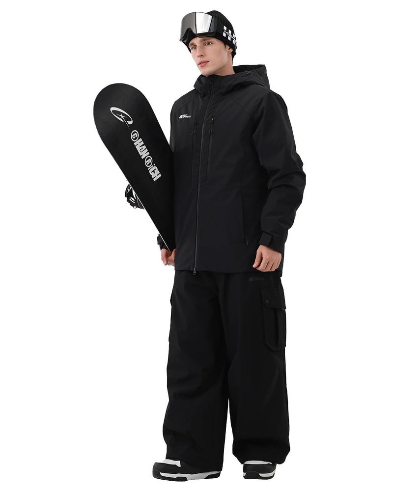 HIGH EXPERIENCE Mens Ski Jacket Snowboard 3L Coat Baggy Waterproof Windproof Warm Insulated Snow Winter Hooded (US, Alpha, Large, Regular, Regular, Black) - Image 3