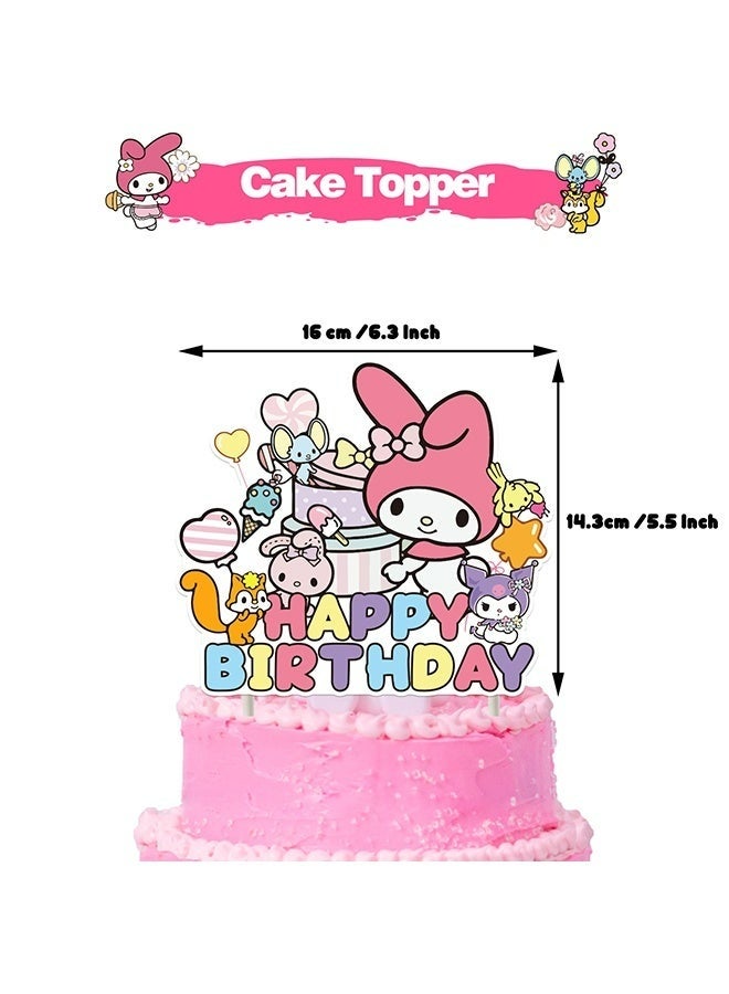 Sanrio My Melody Cartoon Birthday Decorations My Melody Birthday Party Supplies Include Happy Birthday Banner Cake Toppers Cupcake Toppers Balloons Anime Theme Birthday Party Supplies My Melody Birthday Set - Image 3