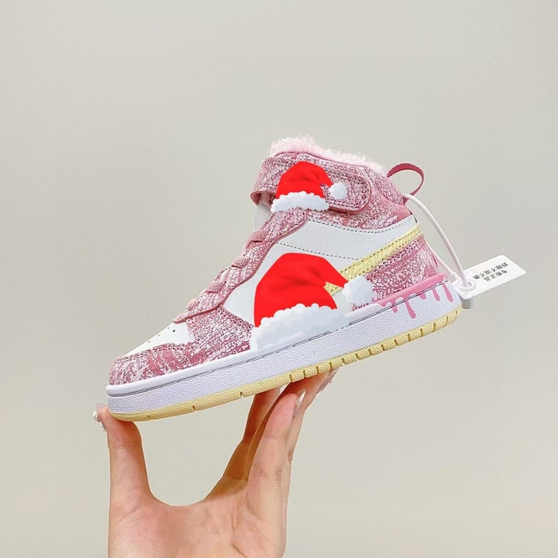 2024 Putian Shoes Winter New Aj Fleece-Lined Velcro High-Top Air Force No.1 Boys And Girls Casual New Children'S Shoes - Image 1