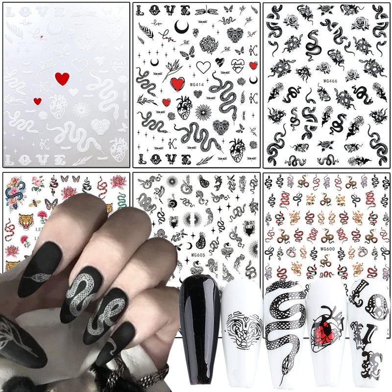Snake Nail Art Stickers Cartoon Snake Nail Art Decals Holographic 3D Snake SelfAdhesive Sticker Nail Art Design Animal Nail Decal Decoration for Women Girls Manicure Tips DIY Acrylic Nails Supplies