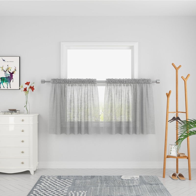 UPOPO Grey Sheer Tier Curtains 24 inches Long Kitchen Tiers Cafe Curtains Bathroom Short Curtain for Door Window Voile Mini Small Curtain Panels Half Window Curtains Cabinet Cover 2 Panels Rod Pocket - Image 1