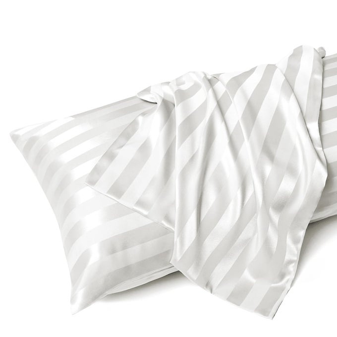 MRHM SATIN BODY PILLOW COVER SOFT AND BREATHABLE BODY PILLOW CASE WITH ENVELOPE CLOSURE COOLING AND SILKY LONG PILLOWCASE FOR HAIR AND SKINGREY 20X54 IVORY STRIPED