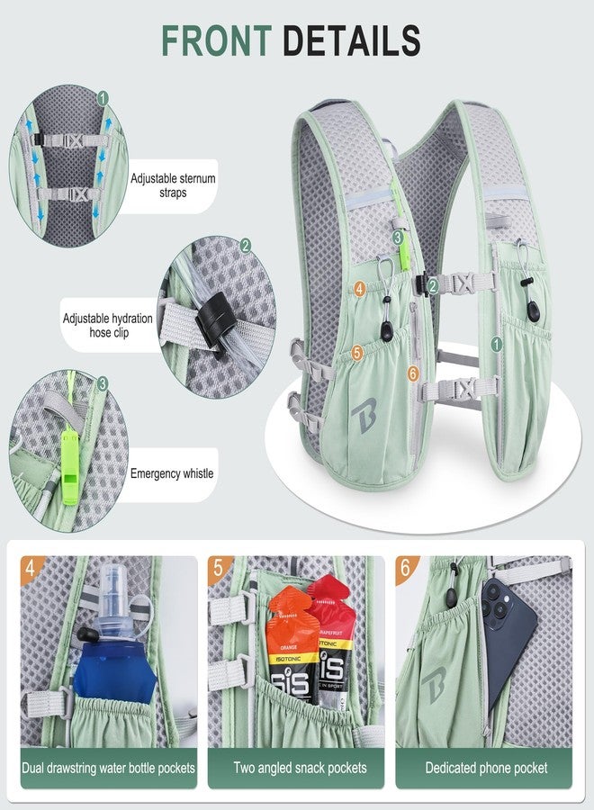 BECOJADDE Running Vest Hydration Backpack Lightweight 5L Water Pack for Men Women, Running Backpack Hydration Pack for Marathon, Trail Running, Cycling, Hiking, Jogging Green - Image 2