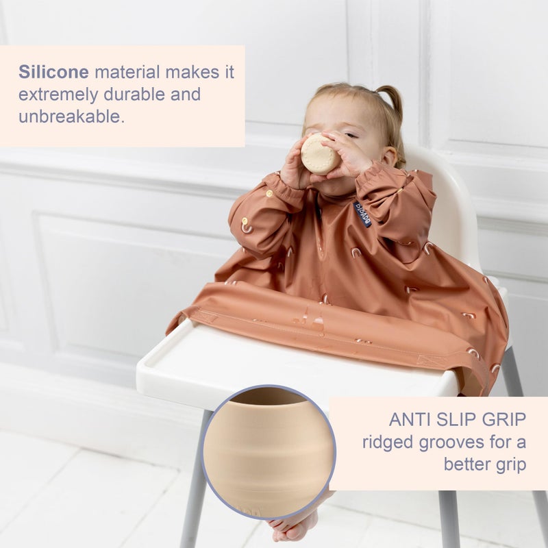 BIBaDO - Sippit Silicone Baby Cup, Fawn (2-Pack) - Open Training Silicone Cups - Soft, Non Slip Grip, Weighted Base - Durable, Dishwasher Safe, BPA Free - Toddler Cups - Baby Essentials - 6 Months+ - Image 2