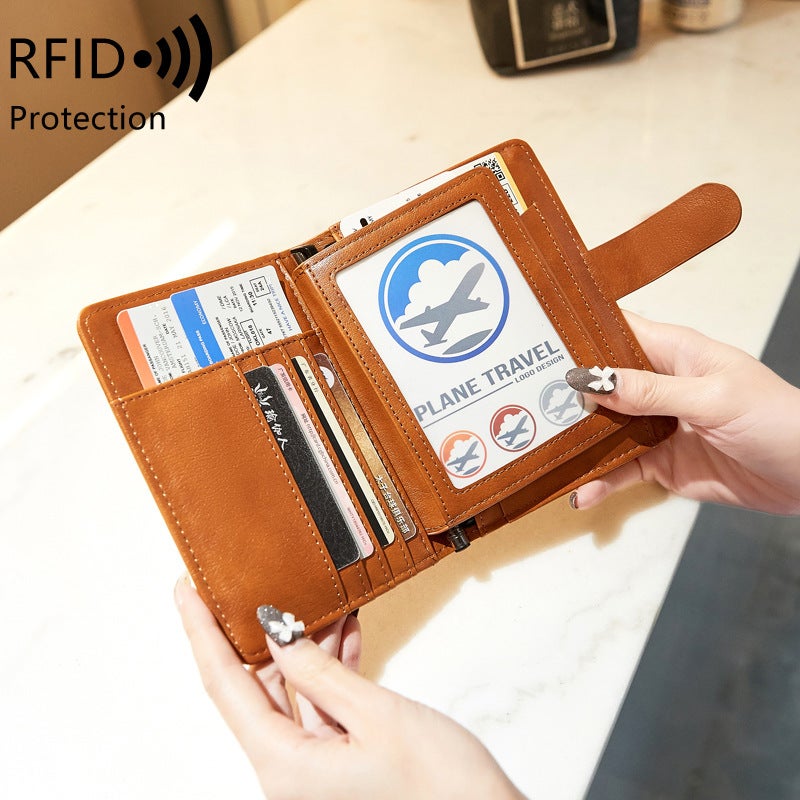 Multifunctional Solid Color PU Leather Wallet, RFID Blocking Design Portable Daily Storage Purse for Cards Cash Coin Business Use - Image 3