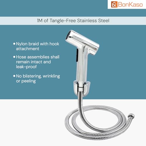 BonKaso ABS Health Faucet- 2 Modes Jet Spray for Toilet, Handheld Bidet Sprayer, High-Pressure & Soft Flow Modes, Leak-Proof Push Button|1M Tangle-Free Stainless Steel Hose|Flexible Tube - Image 4