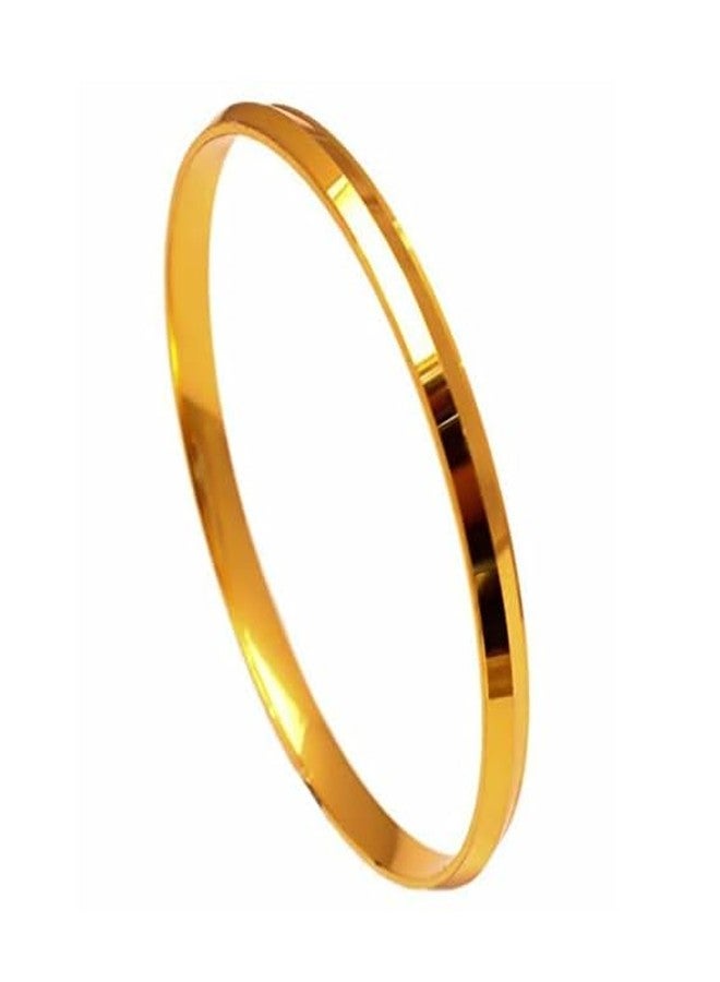 De-Autocare Gold Plated Stainless Steel Plain Hand Cuff Wrist Sharp Line Punjabi Sikh Men Kada Bangle Bracelet (2-8) (2-12) - Image 1