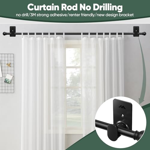 ZNONOX Curtain Rods No Drilling for Windows 30 to 120 Inches,5/8 Inch Diameter No Drill Curtain Rod Set with 3M Adhesive Brackets, Black - Image 2