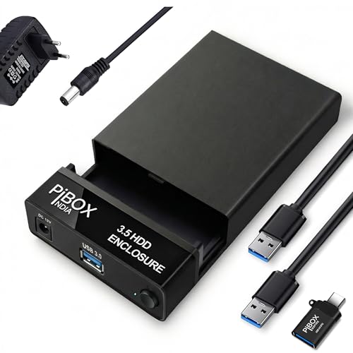pibox India Hard Drive Enclosure Type C, PiBOX India USB 3.1 External Hard Drive Docking Station for 3.5/2.5 Inch SATA Hard Drives/SSD with 16 TB+, Tool-Free HDD Enclosure 12V/2A Power Supply UASP Acceleration - Image 1
