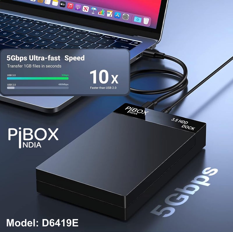 pibox India Hard Drive Enclosure Type C, PiBOX India USB 3.1 External Hard Drive Docking Station for 3.5/2.5 Inch SATA Hard Drives/SSD with 16 TB+, Tool-Free HDD Enclosure 12V/2A Power Supply UASP Acceleration - Image 4