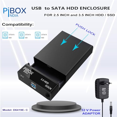 pibox India Hard Drive Enclosure Type C, PiBOX India USB 3.1 External Hard Drive Docking Station for 3.5/2.5 Inch SATA Hard Drives/SSD with 16 TB+, Tool-Free HDD Enclosure 12V/2A Power Supply UASP Acceleration - Image 2