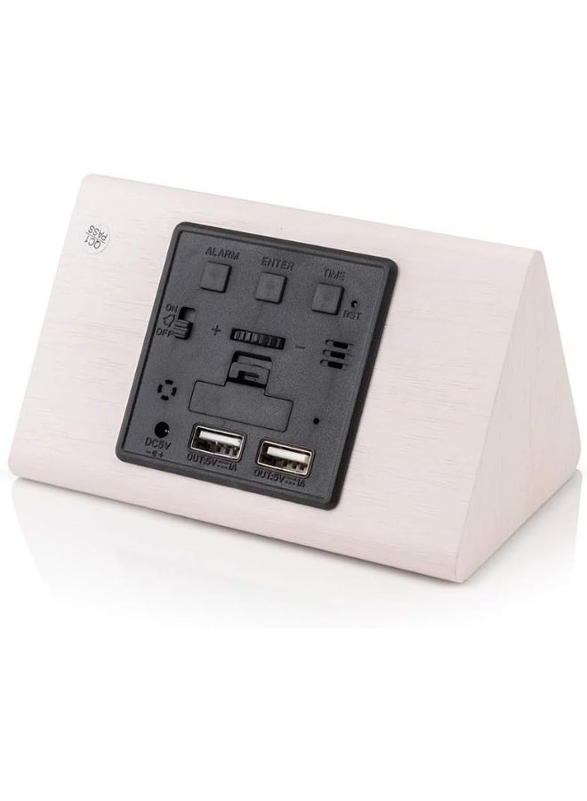 OCT17 Wooden Wood Clock, New Version LED Alarm Digital Desk Clock Adjustable Brightness, Alarm Time, Displays Time Date Temperature - White - Image 5