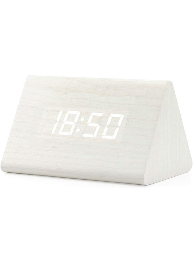 OCT17 Wooden Wood Clock, New Version LED Alarm Digital Desk Clock Adjustable Brightness, Alarm Time, Displays Time Date Temperature - White - Image 1