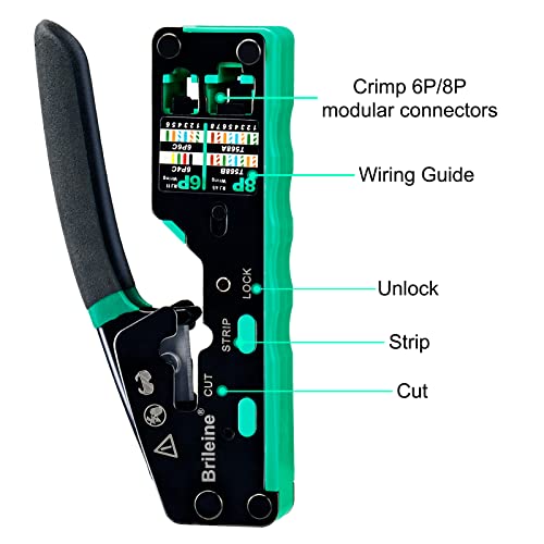 Brileine RJ45 Crimp Tool Pass Through Kit Ethernet Crimper Cat5 Cat5e Cat6 Crimping Tool for RJ11/12 6P/8P with Network Lan Cable Tester, 50PCS CAT6 Connectors, 50PCS Boots, Mini Cable Stripper - Image 3