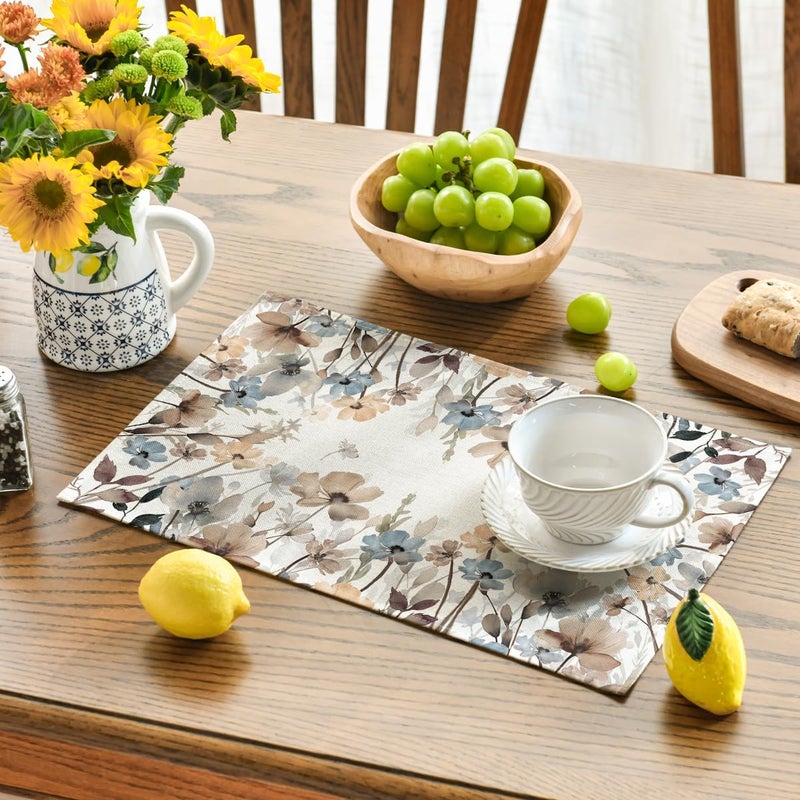 Artoid Mode Brown Poppy Flowers Floral Blossom Summer Placemats Set of 412x18 Inch Seasonal Fall Table Mats for Party Kitchen Dining Decoration - Image 3