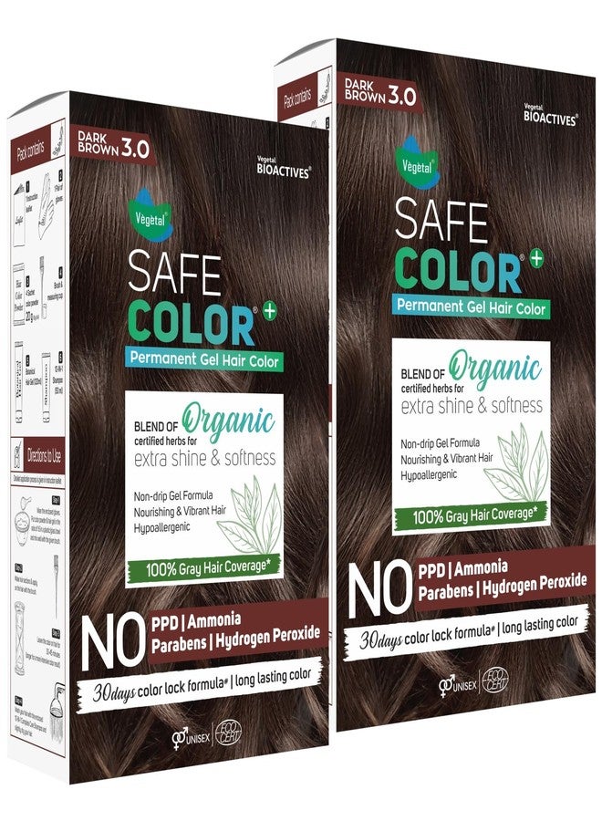 Vegetal Safe Color Dark Brown 3.0, 70ml. (Pack of 2) Permanent Gel Hair Colour, Organic Herbs Blend, Chemical-Free, 100% Grey Coverage - Image 1