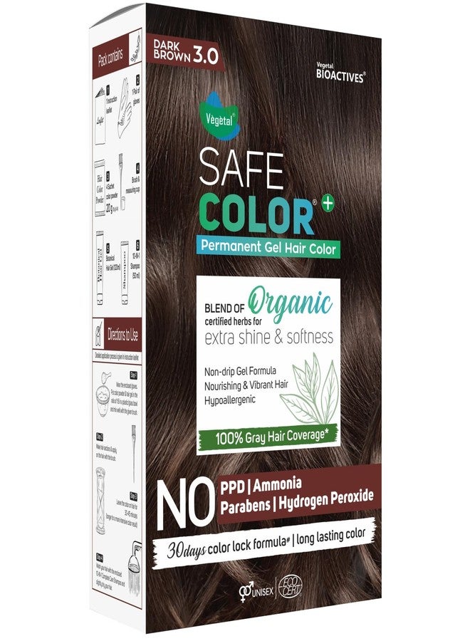 Vegetal Safe Color Dark Brown 3.0, 70ml. (Pack of 2) Permanent Gel Hair Colour, Organic Herbs Blend, Chemical-Free, 100% Grey Coverage - Image 3