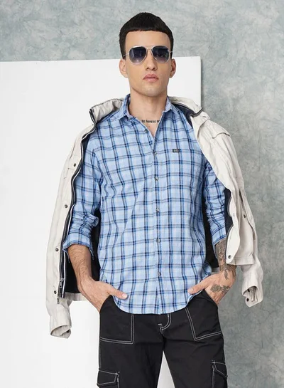 The Indian Garage Co Men Slim Fit Checkered Full Sleeves Spread Collar Casual Shirt
