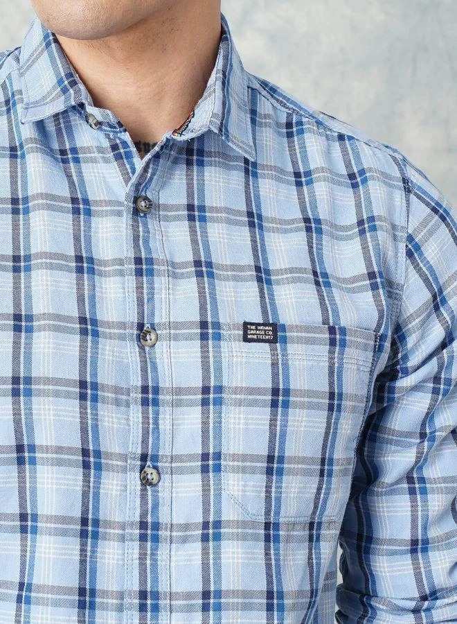 The Indian Garage Co Men Slim Fit Checkered Full Sleeves Spread Collar Casual Shirt
