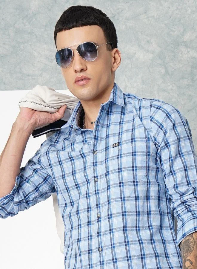 The Indian Garage Co Men Slim Fit Checkered Full Sleeves Spread Collar Casual Shirt