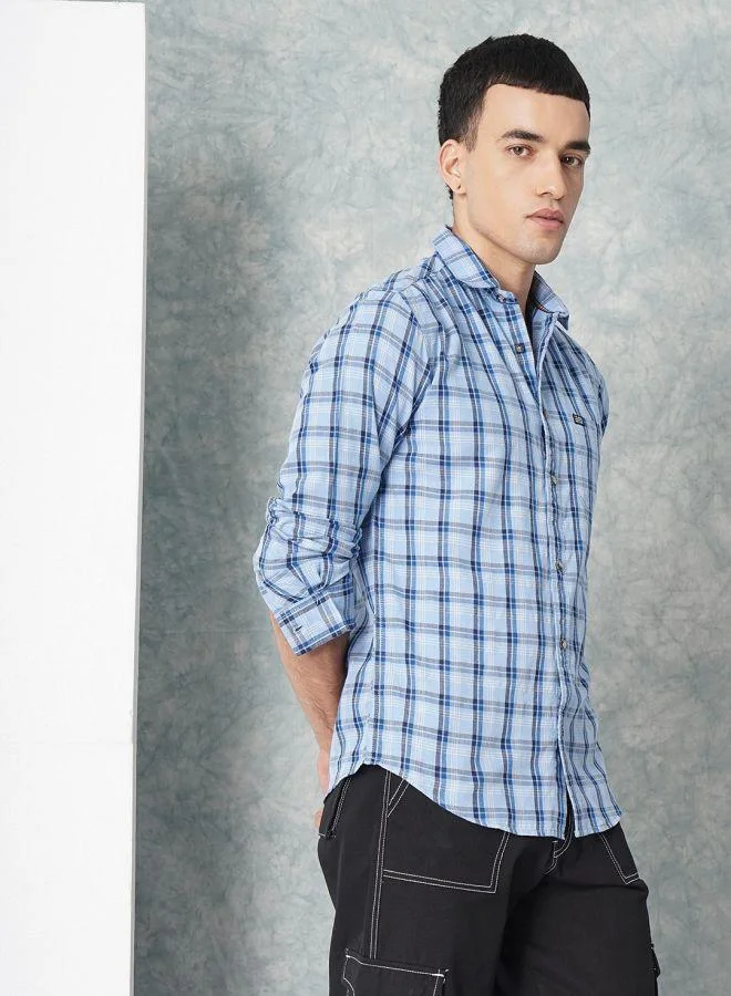 The Indian Garage Co Men Slim Fit Checkered Full Sleeves Spread Collar Casual Shirt