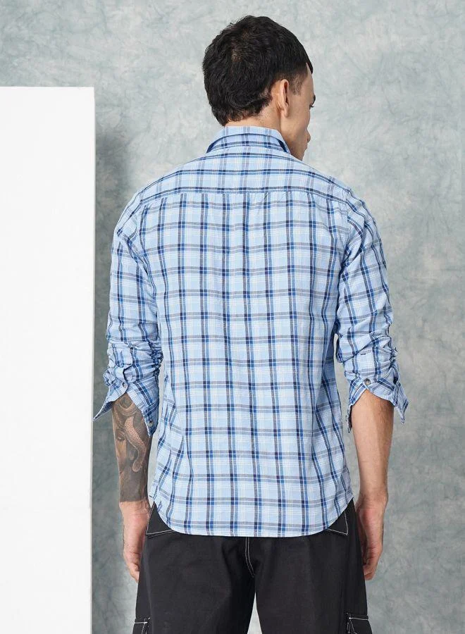 The Indian Garage Co Men Slim Fit Checkered Full Sleeves Spread Collar Casual Shirt