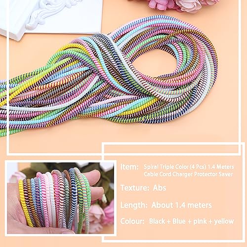 Gozaqe Spiral Cable Protector,4 Pcs,with 4 Colors,1.4 Meters Each-Full Size Spiral Triple Color Charging Cable Protector,Earphone Cable Protector,Wire Protector Spiral - Image 3