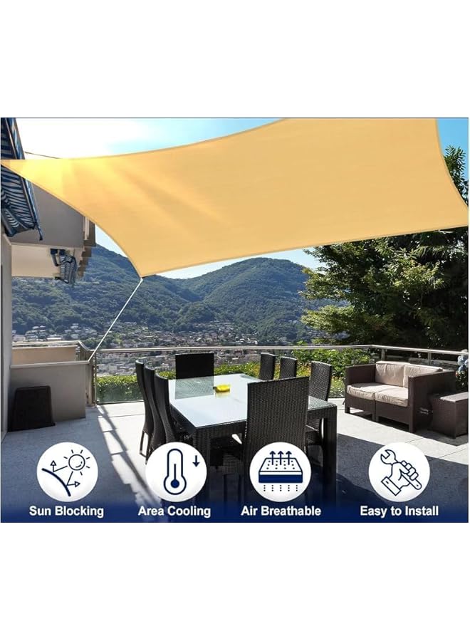 The Bros Sun Shade Sail Canopy 5X3m,Air Permeable & UV Resistant Awning Square Shelter Umbrella with Stainless Steel Hardware Fixing Kit for Patio Outdoor Garden Backyard Yard Desert,Sand Colour - Image 2