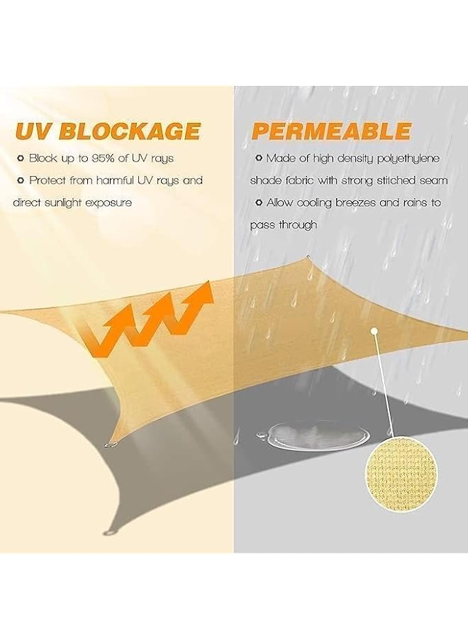 The Bros Sun Shade Sail Canopy 5X3m,Air Permeable & UV Resistant Awning Square Shelter Umbrella with Stainless Steel Hardware Fixing Kit for Patio Outdoor Garden Backyard Yard Desert,Sand Colour - Image 5