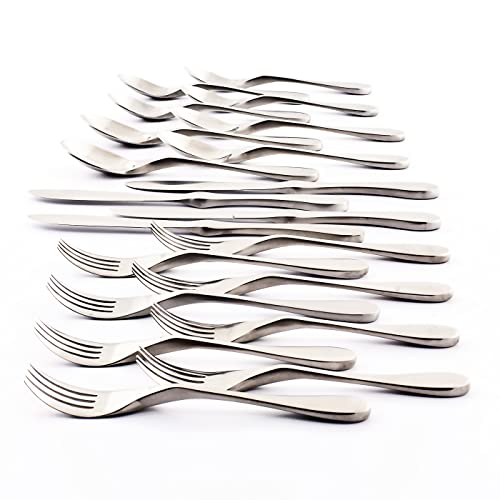 Knork Silverware Set - 20 Piece Matte Silver Cutlery set - Ergonomic Design Utensil sets, 18/10 Stainless Steel Forks Spoons and Knives set - Image 1