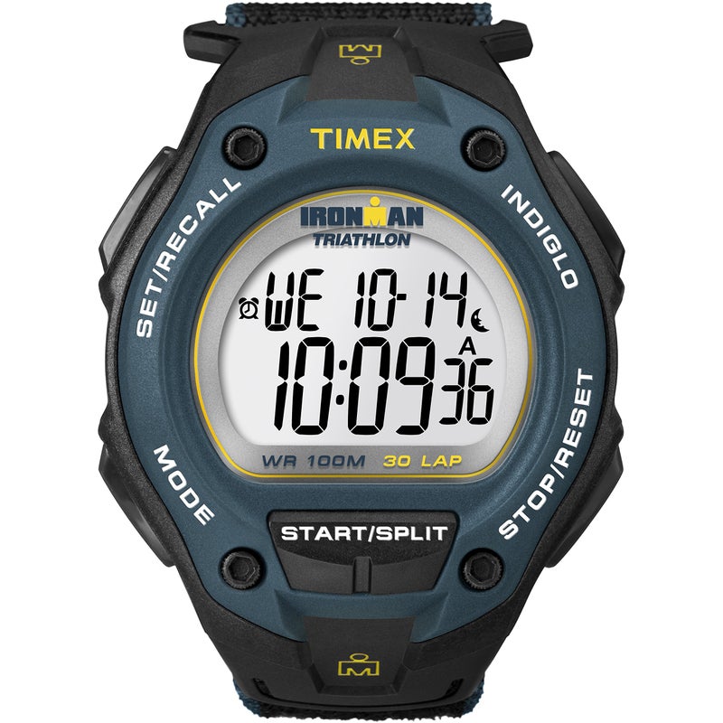 Timex Men's Ironman Triathlon Classic 30 Oversized 43mm Watch â€“ Black & Blue Case Yellow Accents with Black Fast Wrap Strap - Image 1