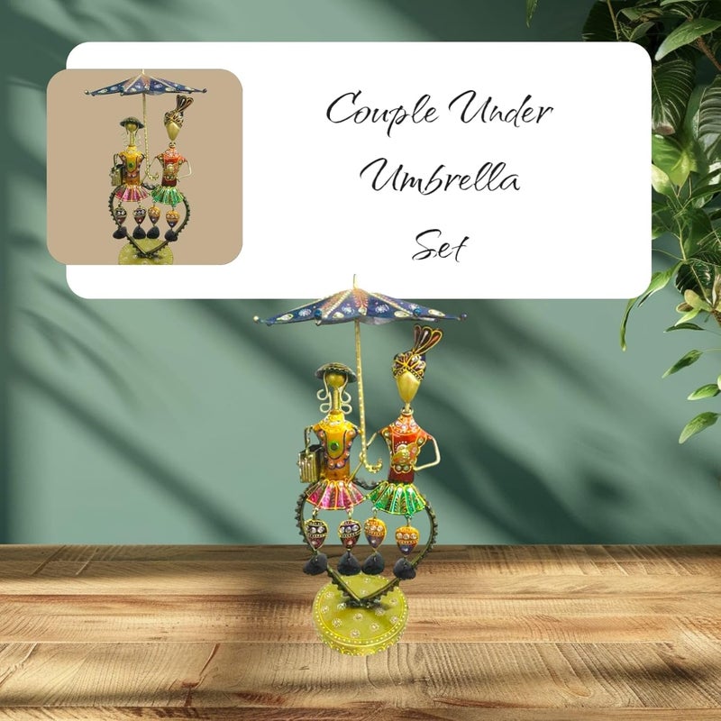 Artisans Bazar Metal Art Couple with Heart Umbrella Multicolour for Home DecorRajasthani Hadicrafts Office DecorTable Top DecorAntique Trending Gifting items15 Inches - Image 2