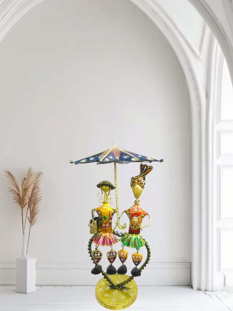 Artisans Bazar Metal Art Couple with Heart Umbrella Multicolour for Home DecorRajasthani Hadicrafts Office DecorTable Top DecorAntique Trending Gifting items15 Inches - Image 1