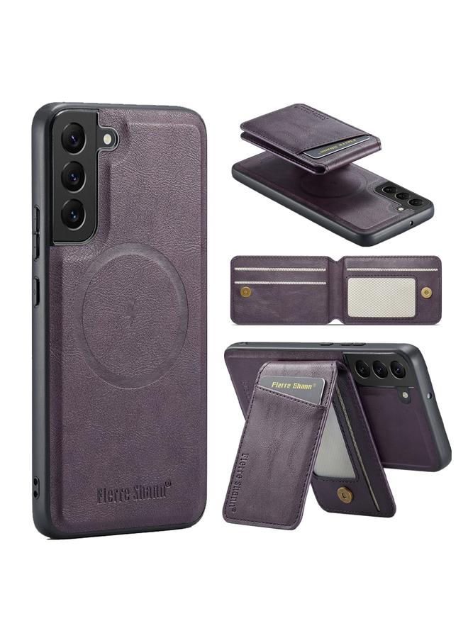 FIERRE SHANN Case For Samsung Galaxy S22+ 5G Fierre Shann Cowhide Vertical Flip Magnetic Card Holder Phone Case  - Image 1