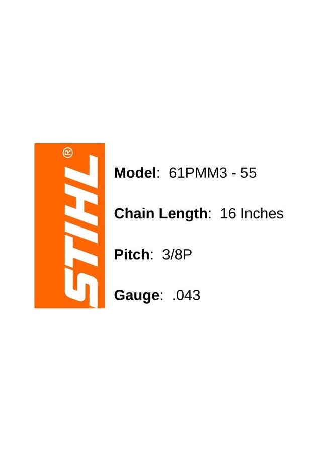 STIHL 3 حزمة) سلسلة منشار كهربائي 16" بيكو ميكرو أويلوماتيك 61PMM355 3/8p .043 55dl - Image 2