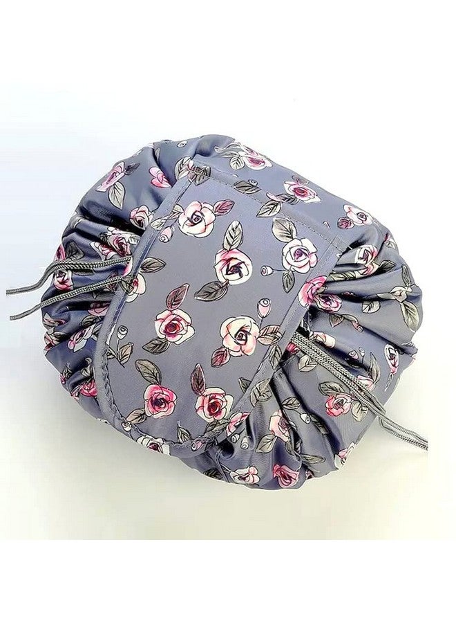DRUDRAYA Women's Convenient and Waterproof Multifunction Portable Lazy Travel Cosmetic Storage Makeup Organizer Toiletry Bag with Drawstrings (Grey Rose) - Image 4