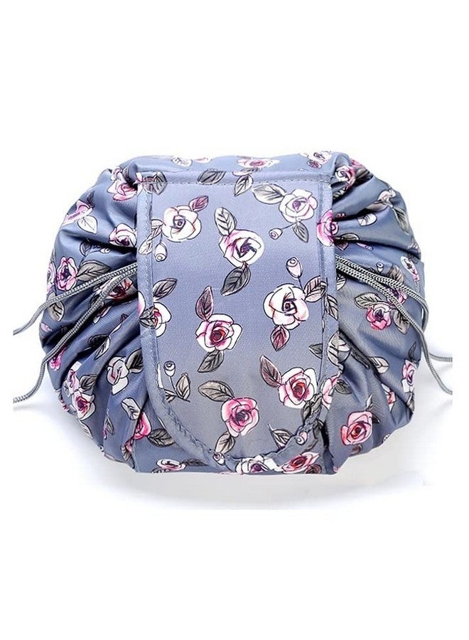 DRUDRAYA Women's Convenient and Waterproof Multifunction Portable Lazy Travel Cosmetic Storage Makeup Organizer Toiletry Bag with Drawstrings (Grey Rose) - Image 1