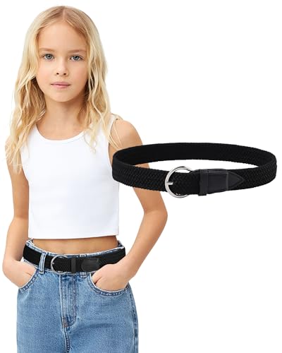 AWAYTR Girls Stretch Braided Belt Kids Golf Softball Belt for Girls Aged 318 Years 80cmBlack - Image 1