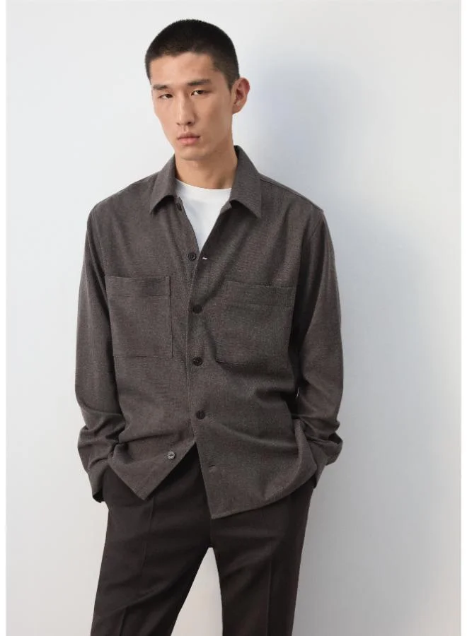 Mango Man Wool-Blend Overshirt With Pockets