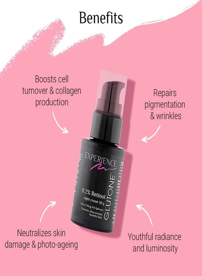 Glutone 0.2% Retinol Night Cream with Ultra Filling Hyaluronic Acid Spheres |Youthful & Rejuvenated Skin | Fades Wrinkles & Fine Lines | 30 g - Image 5